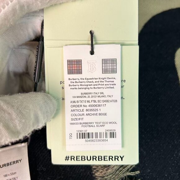 Burberry Monogram “B” Wool-Blend Scarf — Black/Beige, New - Picture 9 of 13
